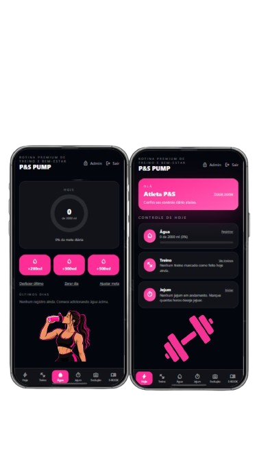 Telas do aplicativo P&S PUMP no celular